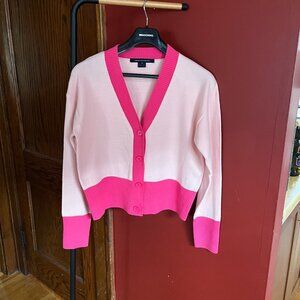 French Connection Contrasting Light Pink & Hot Pink Trim Relaxed V-Neck Cardigan